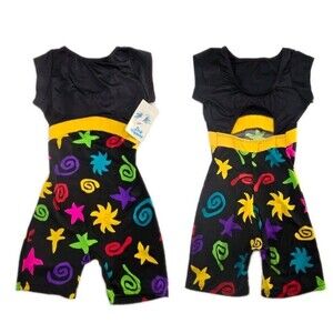 Body Wrappers Vintage 80s Open Back Unitard Biketard Leotard Dance Size Preteen